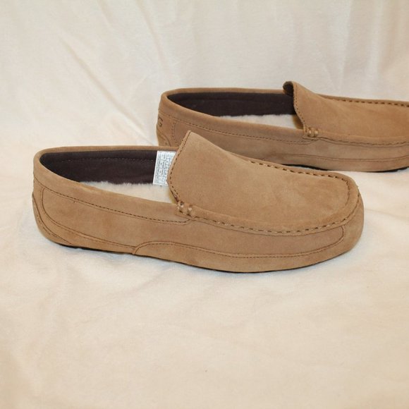 NIB UGG MEN'S ALDER SUEDE SHEARLING SLIP ON SLIPPERS LOAFERS‎ CHESTNUT - Picture 3 of 8